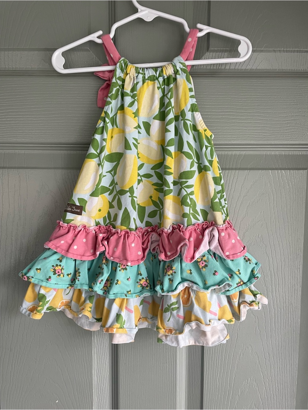 Matilda Jane Kids Dress Freshly Squeezed Ruffles Green, Pink, Yellow Floral Sz 2 - Picture 5 of 7